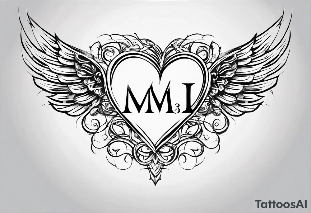 An interupted thin single line for the under arm, with symbols in the best fitting order for (1) the number 22, (2) a heart in forms of initials M and S, (3) angel wings and (4) the + symbol. All in the right order and proportion. tattoo idea