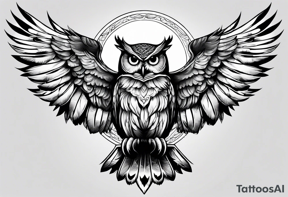 Owl with moon tattoo idea