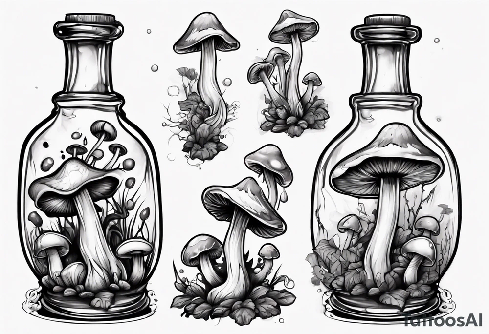 potion bottle with. mushrooms inside tattoo idea