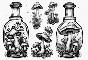 potion bottle with. mushrooms inside tattoo idea