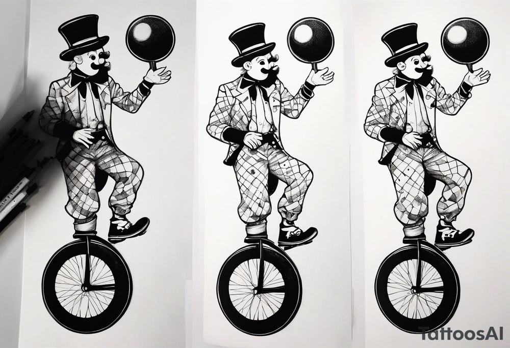 clown juggling on a unicycle tattoo idea