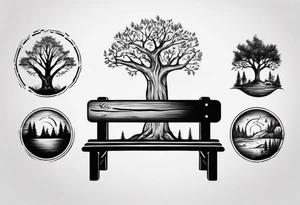 Matching Tattoo about a tree next to a log bench tattoo idea