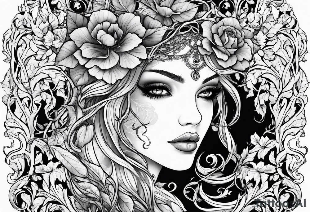 Leafy vines with grave tattoo idea