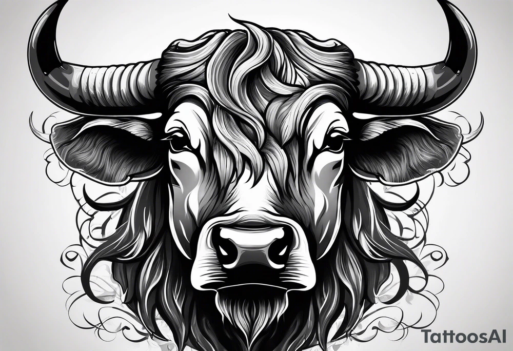 Evil, scary bull with horns tattoo idea