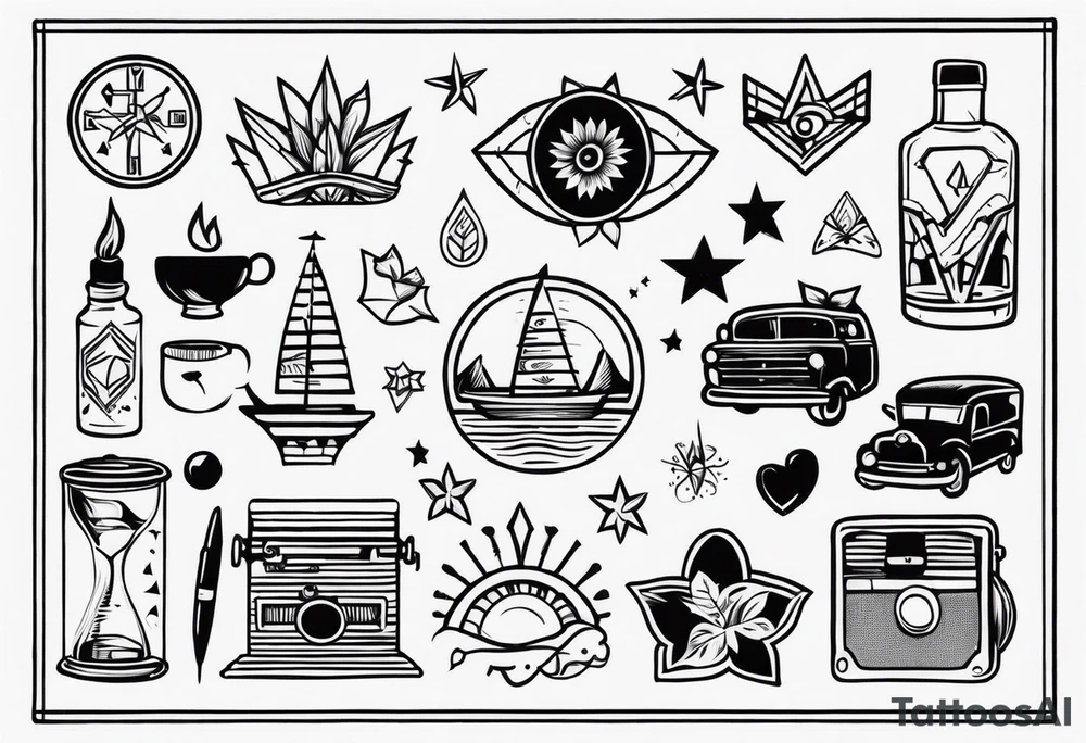 vintage theme items and symbols tattoo idea