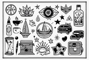 vintage theme items and symbols tattoo idea