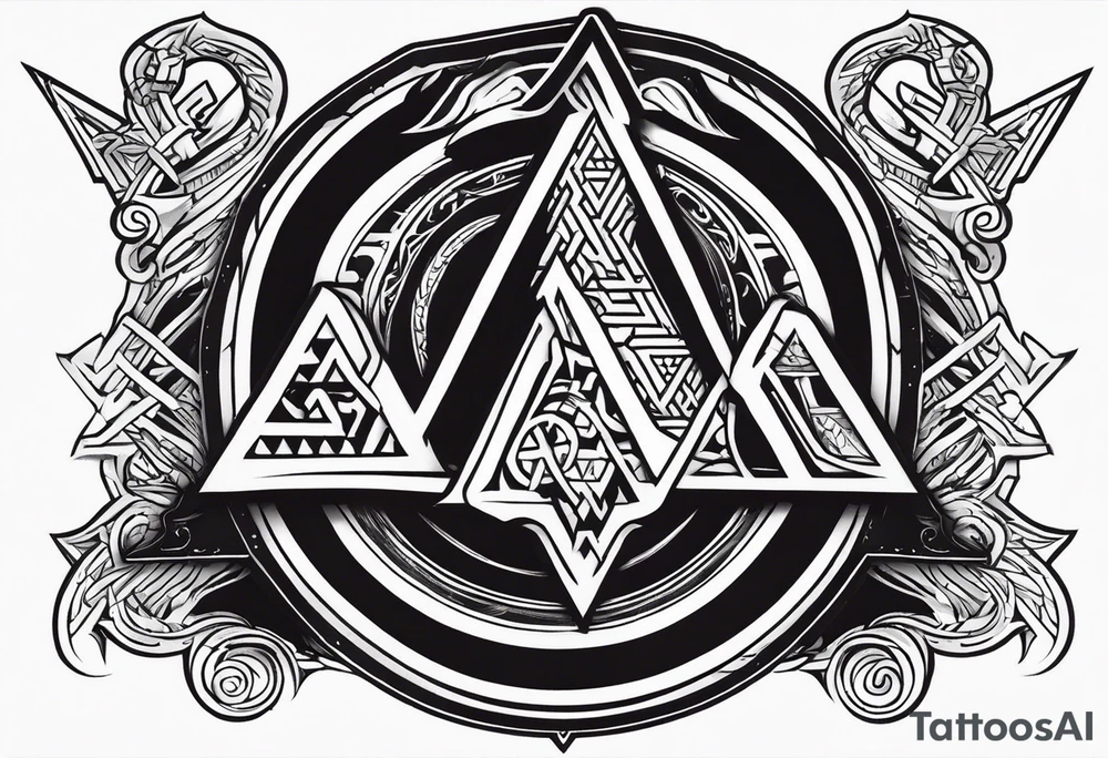 Valhalla sword shield axe Valknut fog tattoo idea