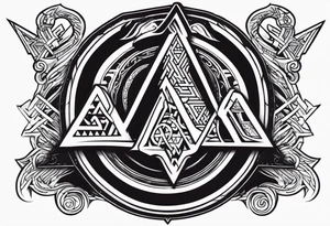 Valhalla sword shield axe Valknut fog tattoo idea