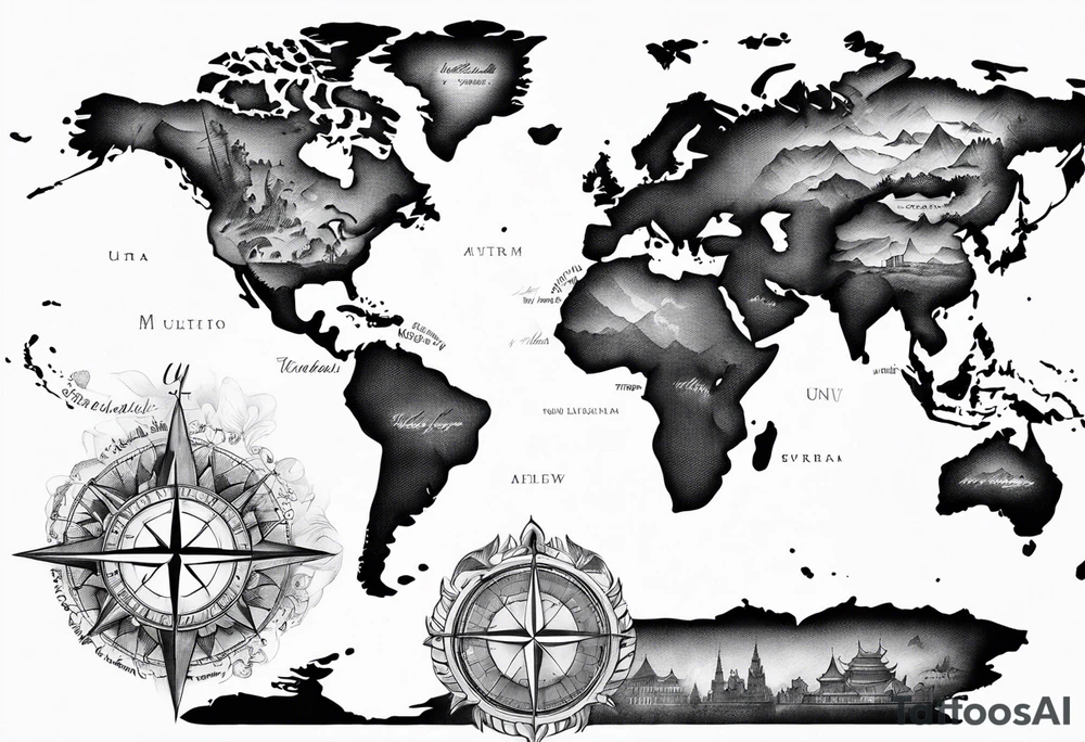 travel, world map, leg tattoo tattoo idea