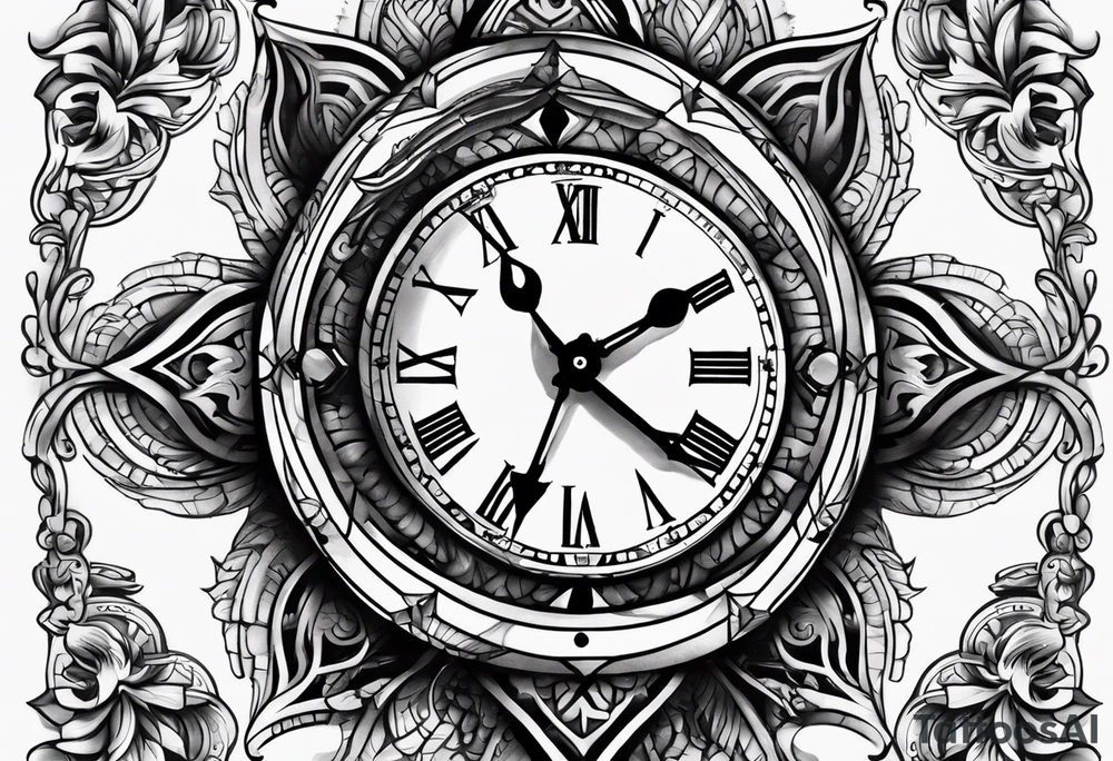 Cross anchor clock tattoo idea