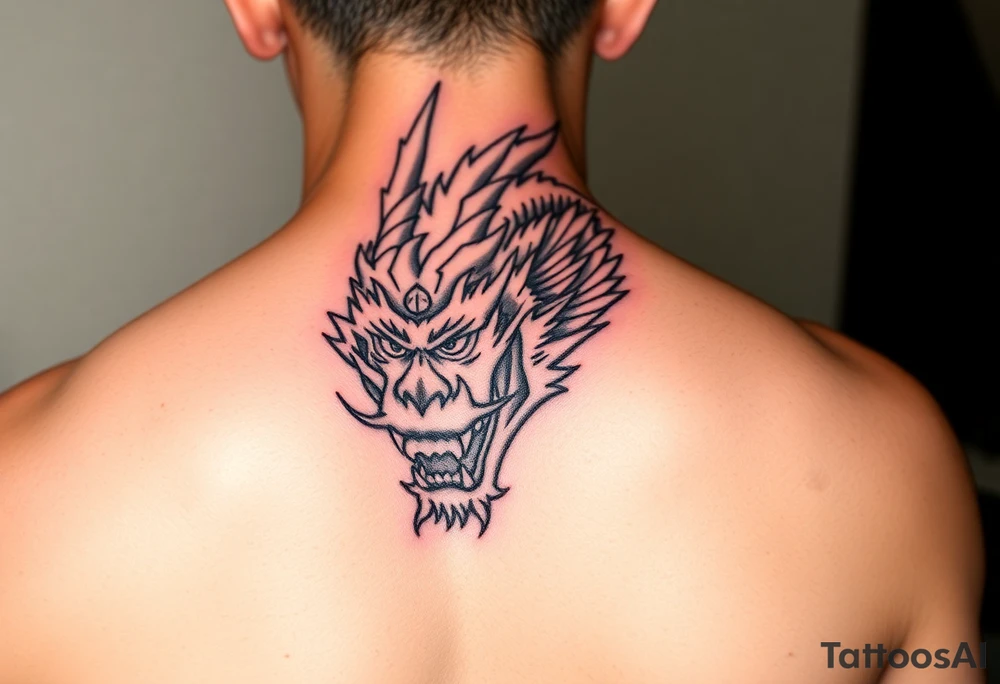 Tatuaje en espalda completa de la cabeza de un dragón demonio japones tattoo idea