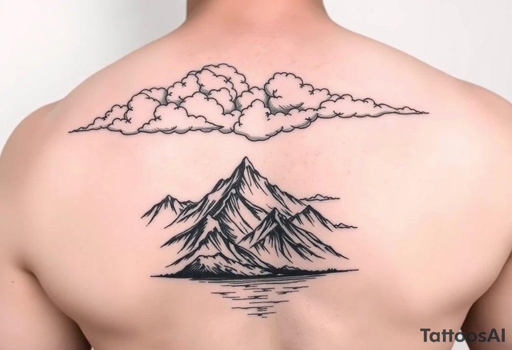 Clouds with mountains and water in Colorado majestic tattoo idea