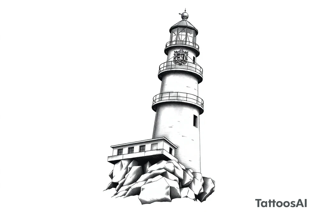 Lighthouse with coat of arms incorporated into the roof tattoo idea