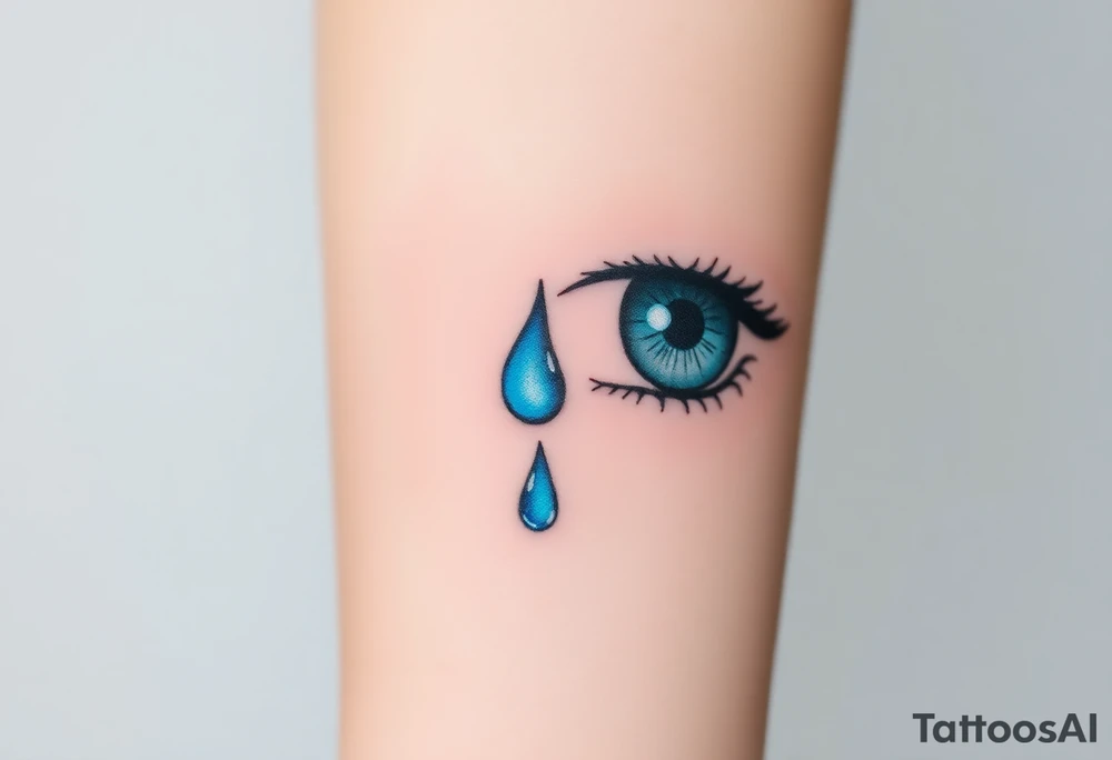 A tear drop dripping from the eye, glowing in silver and blue tattoo idea