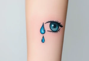 A tear drop dripping from the eye, glowing in silver and blue tattoo idea