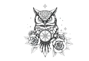 an owl,compass,roses,stars. tattoo idea