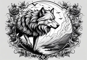 Powerful storm with wolf tattoo idea