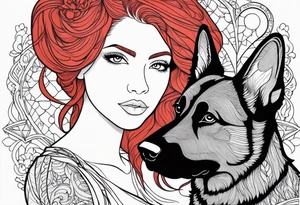 red hair woman with German shepherd dog tattoo idea