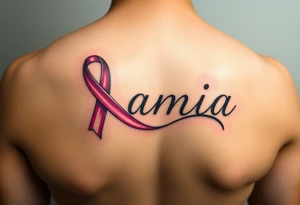 The name Samia. With a breast cancer (in pink) ribbon flowing off the last a. tattoo idea
