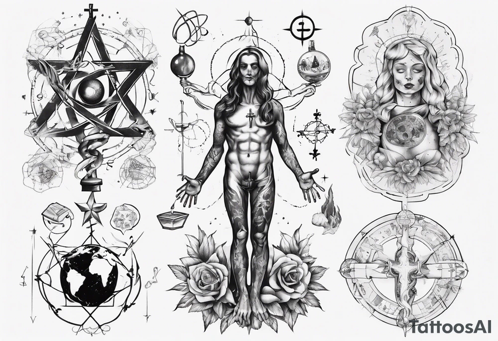 The study of human body and religion combined with emphasis on science tattoo idea