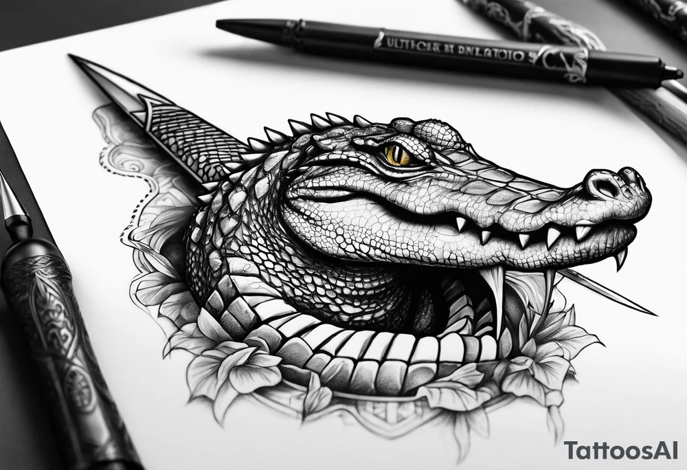 Alligator wrapped around a dagger tattoo idea