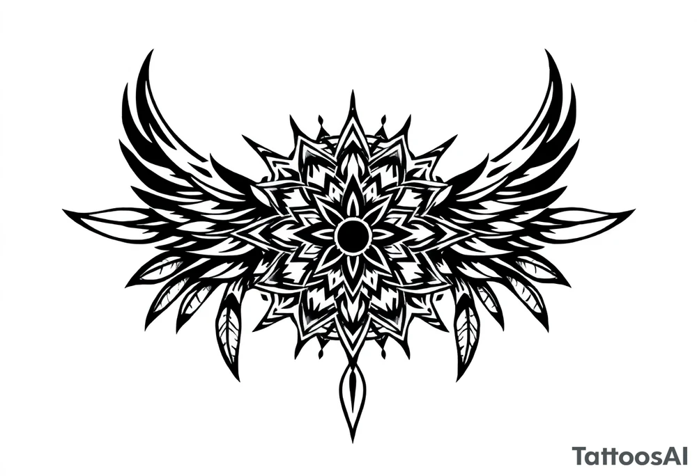spiritual feather indian mandala shaman tattoo idea