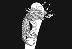 fierce dragon breathing iridescent fire against stormy skies tattoo idea