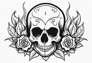 Skull with rose and flames tattoo idea