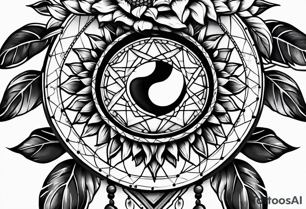 Dreamcatcher and sunflowers forearm sleeve tattoo idea