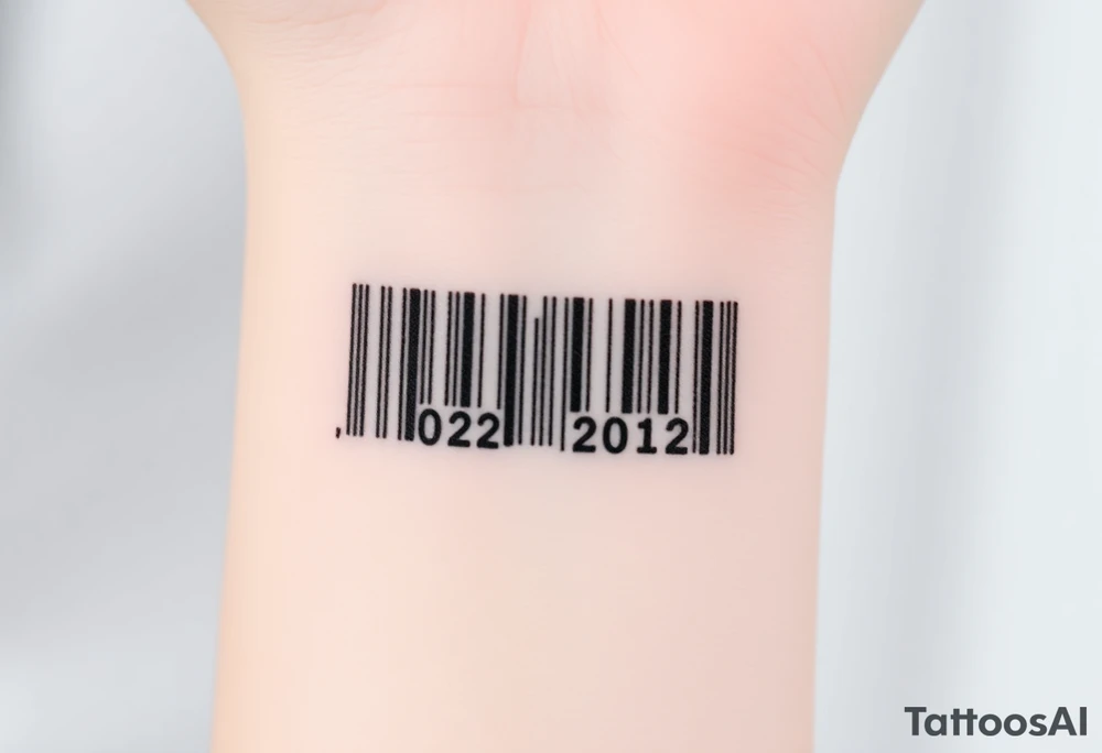 A sleek, minimalist barcode with the couple’s wedding date (22 - 12 - 2012) hidden in the numbers tattoo idea