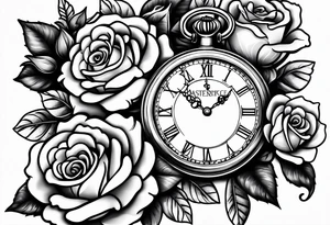 Pocket watch with chain and roses tattoo idea