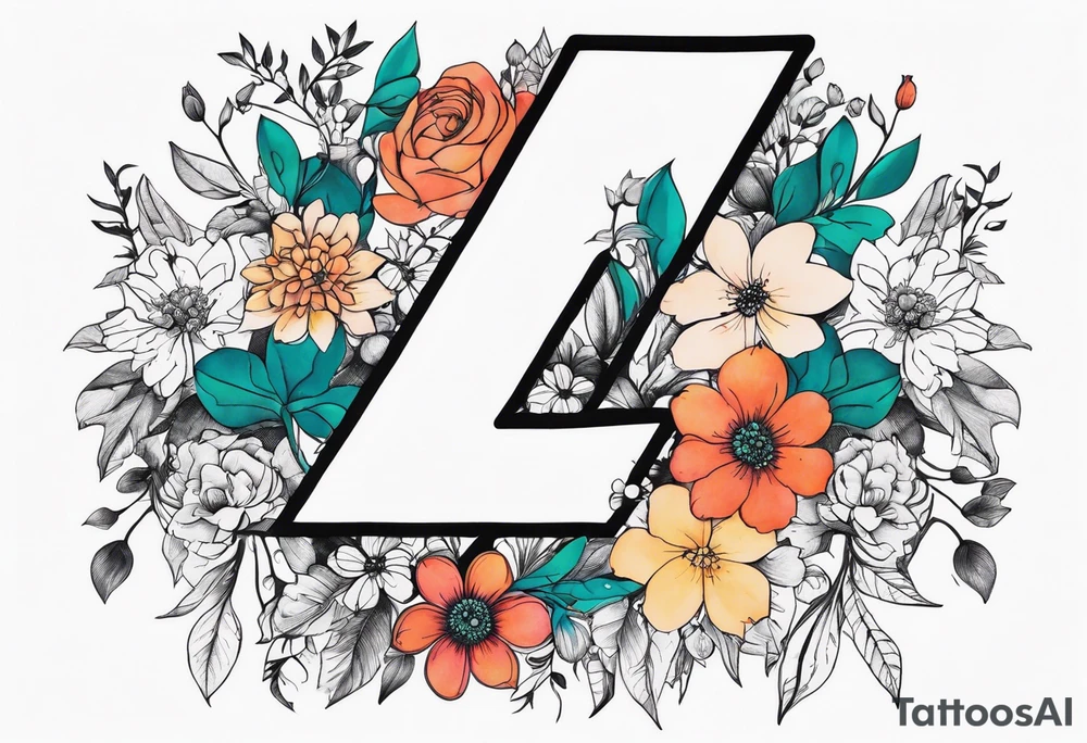 The number seven surrounded by colorful flowers tattoo idea The number seven surrounded by colorful flowers tattoo idea