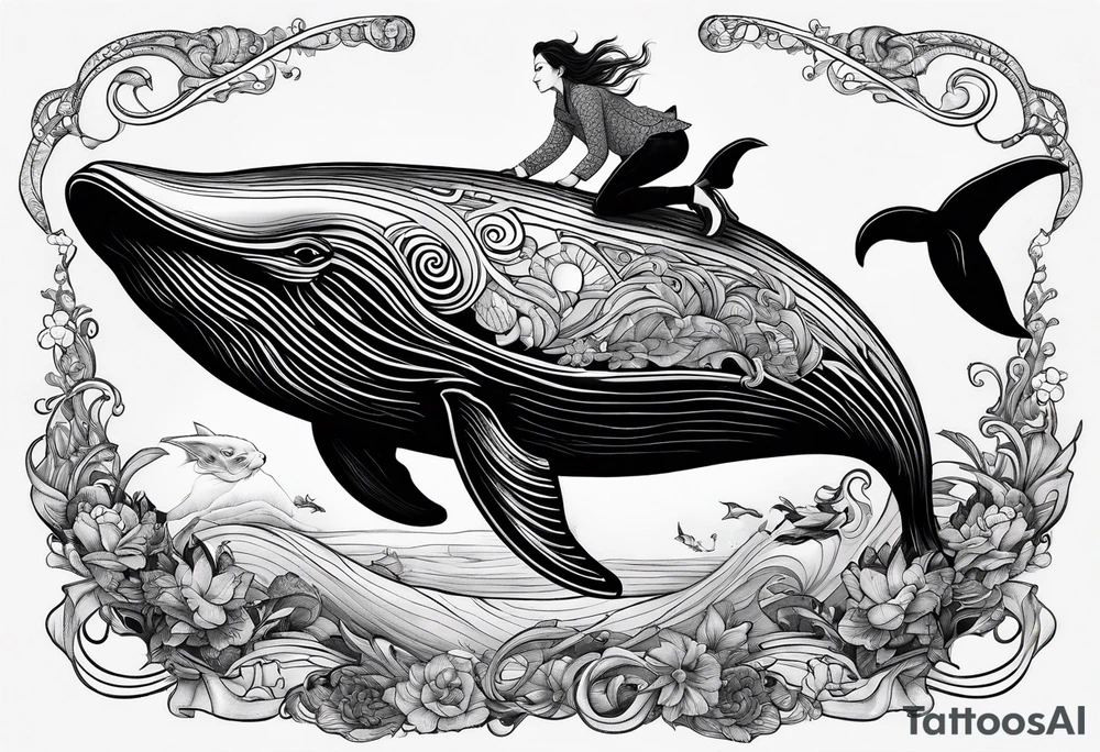shynx cat riding a whale tattoo idea