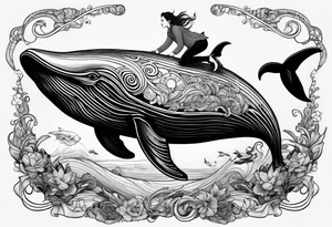 shynx cat riding a whale tattoo idea