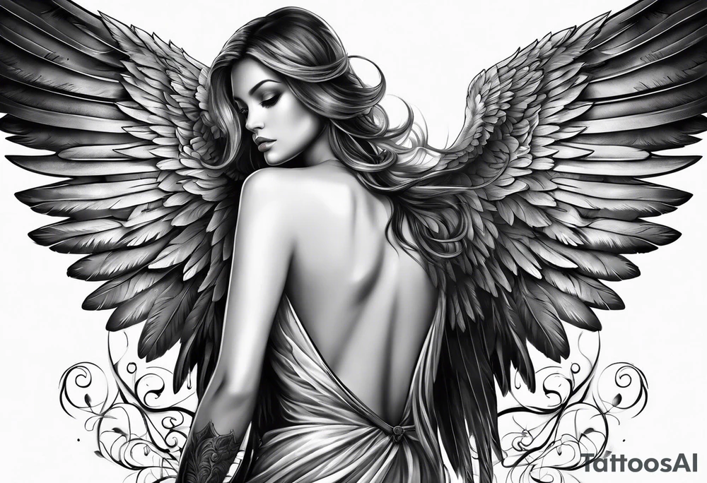 naked angel with big wings tattoo idea