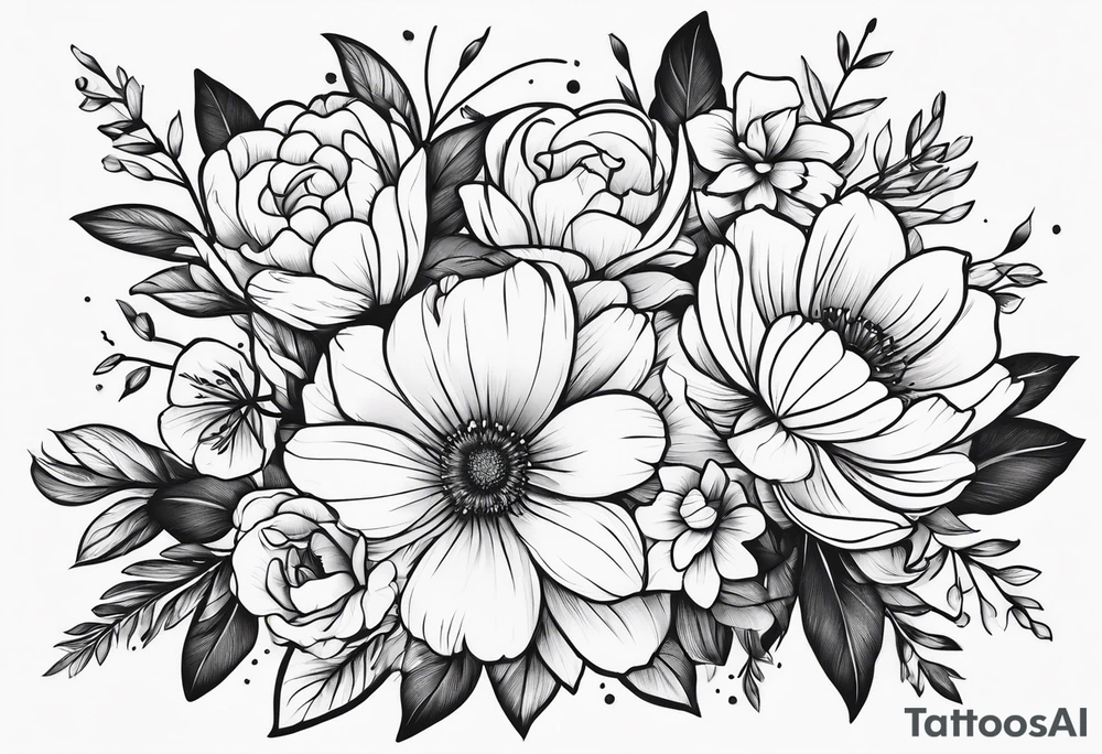 Minimalist bunch of flowers tattoo idea