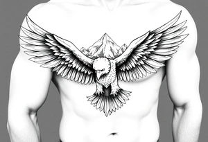 majestic eagle spreading wings against mountain peaks tattoo idea