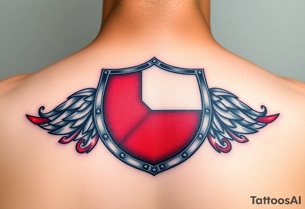 A Czech flag inside a shield emblem, with metallic textures enhancing its strength and durability tattoo idea