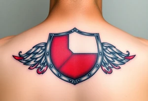 A Czech flag inside a shield emblem, with metallic textures enhancing its strength and durability tattoo idea