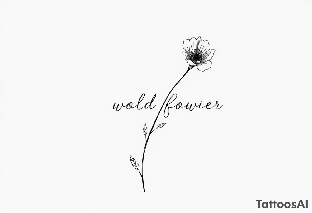 A long stemmed flower with the world wildflower written with the stem tattoo idea
