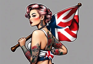Pinup girl holding a Norwegian flag in traditional tattoo style tattoo idea
