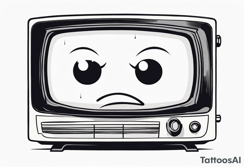 retro television set character with a sad crying face tattoo idea