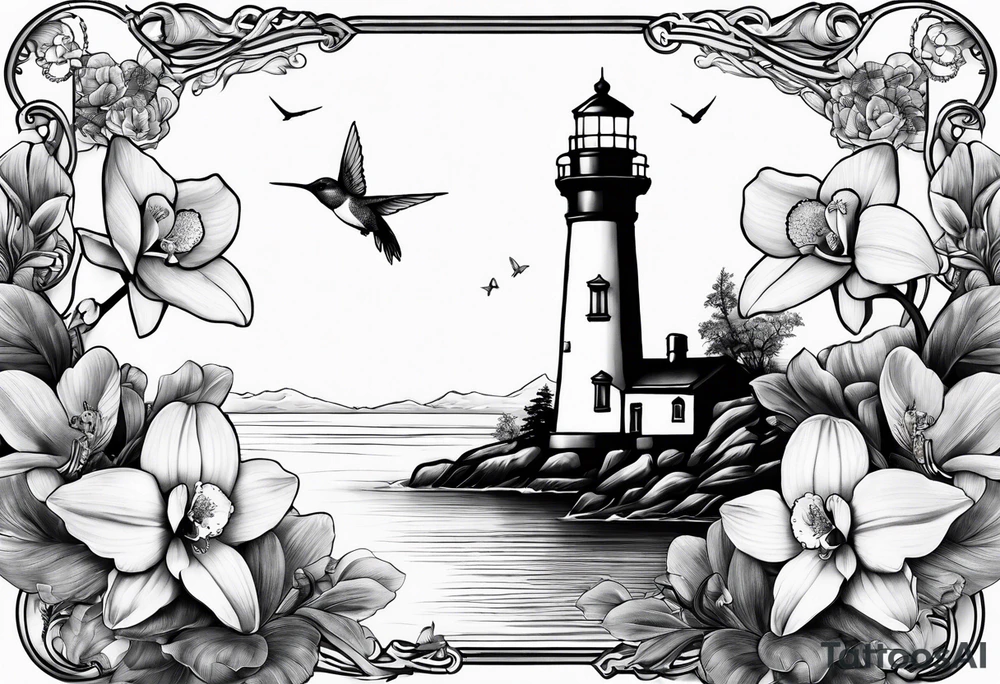 Lighthouse and an anchor and orchids and a hummingbird tattoo idea