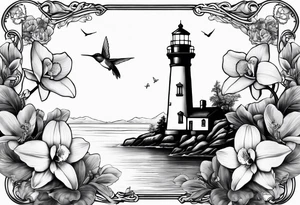 Lighthouse and an anchor and orchids and a hummingbird tattoo idea