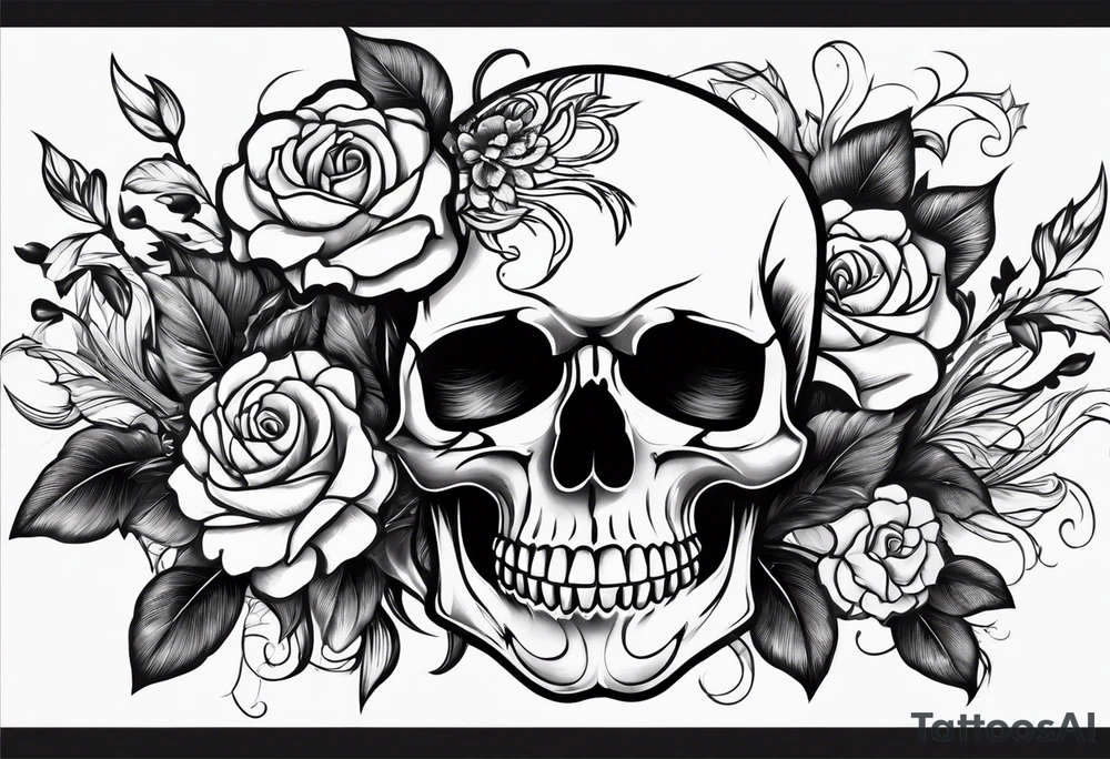 Male skull flowers side view hair tattoo idea