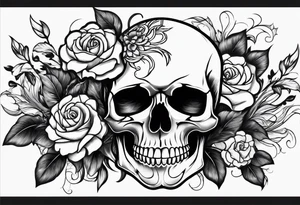 Male skull flowers side view hair tattoo idea