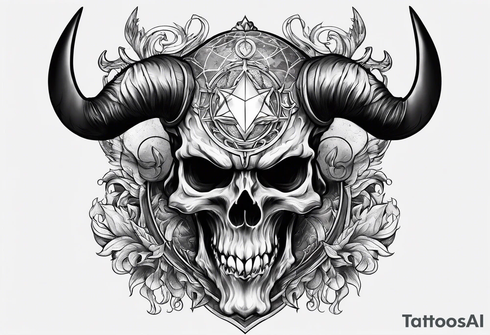 Devil skull  with hollow eyes and  horns holding the earth tattoo idea