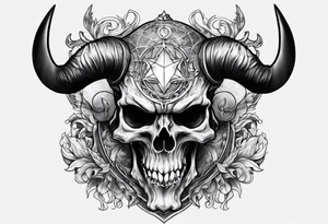 Devil skull  with hollow eyes and  horns holding the earth tattoo idea