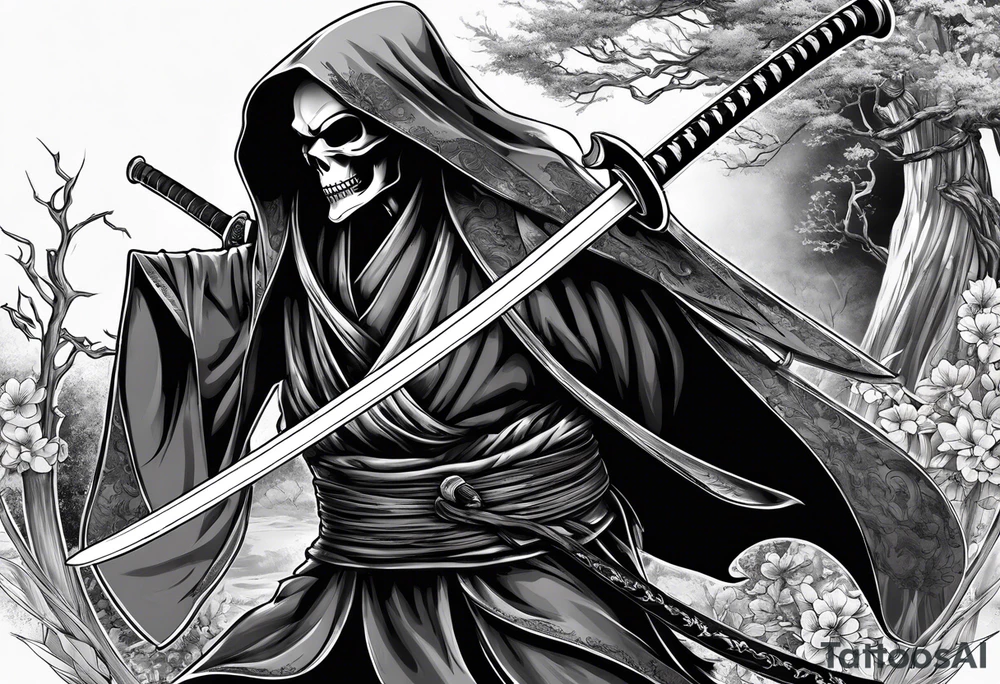 katana with grim reaper tattoo idea