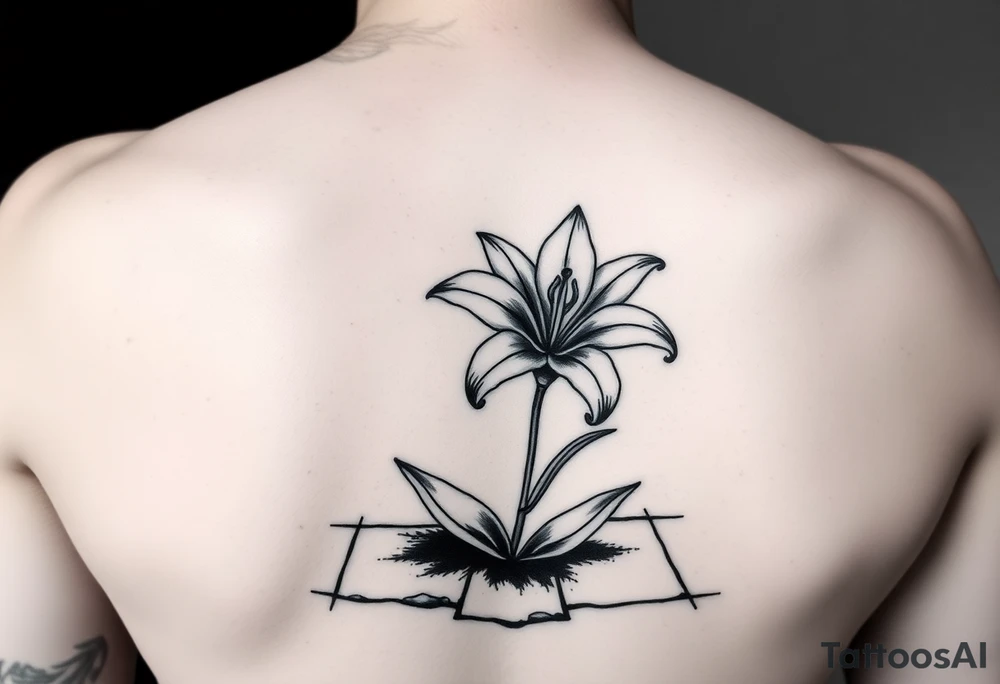 lily coming up out of the tile floor tattoo idea
